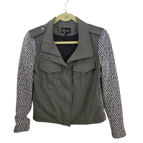 Ella Moss Minka Utility Jacket Olive Textile Sleeves Back Zip Snap Linen Size S - Picture 2 of 12